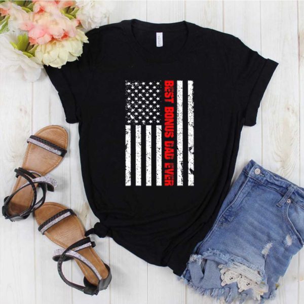 Mens Best Bonus Dad Ever American Flag Fathers Day 4th of July T-Shirt