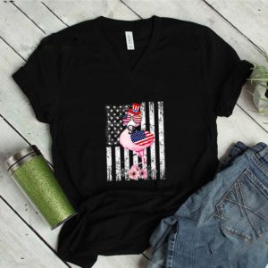 Pink Flamingo 4th of July American Flag Independence Day T-Shirt