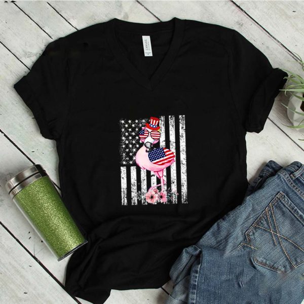 Pink Flamingo 4th of July American Flag Independence Day T-