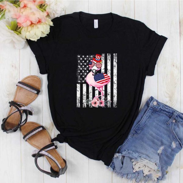 Pink Flamingo 4th of July American Flag Independence Day T-