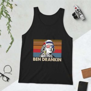Vintage Benjamin Franklin Ben Drankin Drink Beer 4th Of July Independence Day American Flag T-