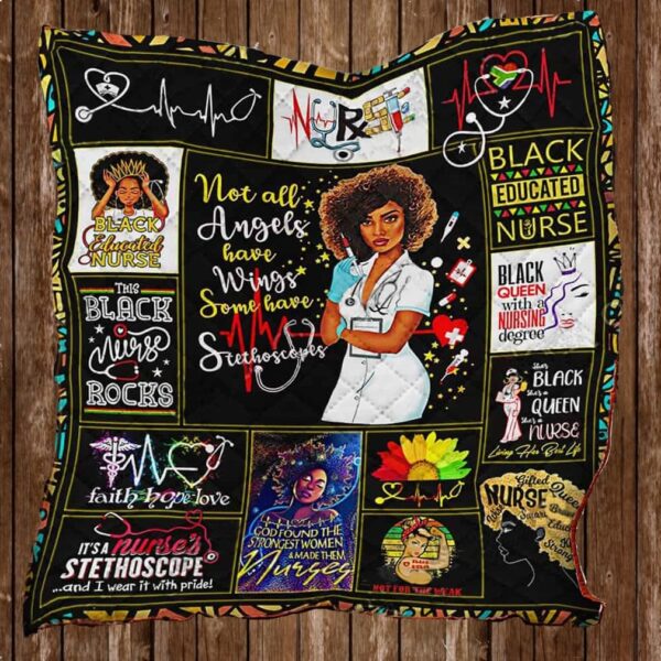 Not All Angels Have Wings Some Have Stethoscope Black Educated Nurse Quilt Blanket