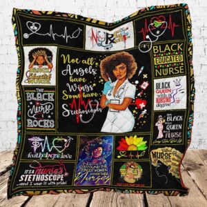 Not All Angels Have Wings Some Have Stethoscope Black Educated Nurse Quilt Blanket Copy 2