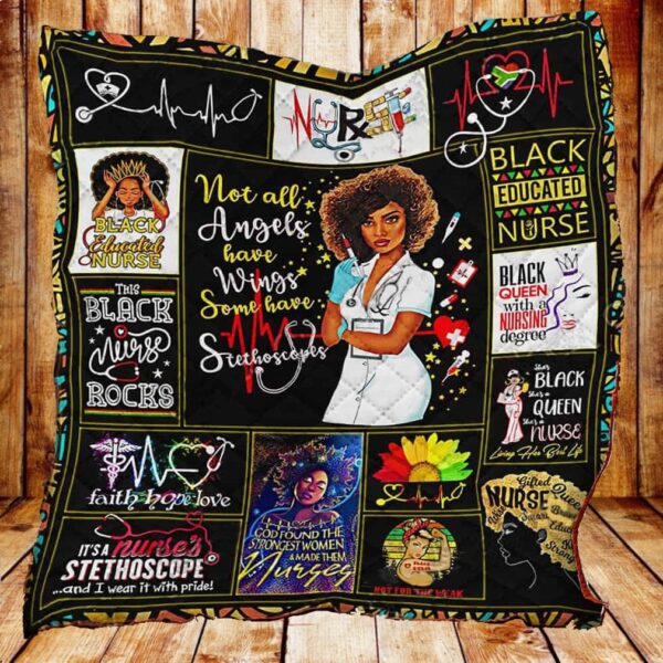 Not All Angels Have Wings Some Have Stethoscope Black Educated Nurse Quilt Blanket Copy