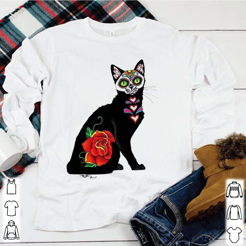 Black Cat Make Sugar Skull With Rose Day Of The Dead shirt 1