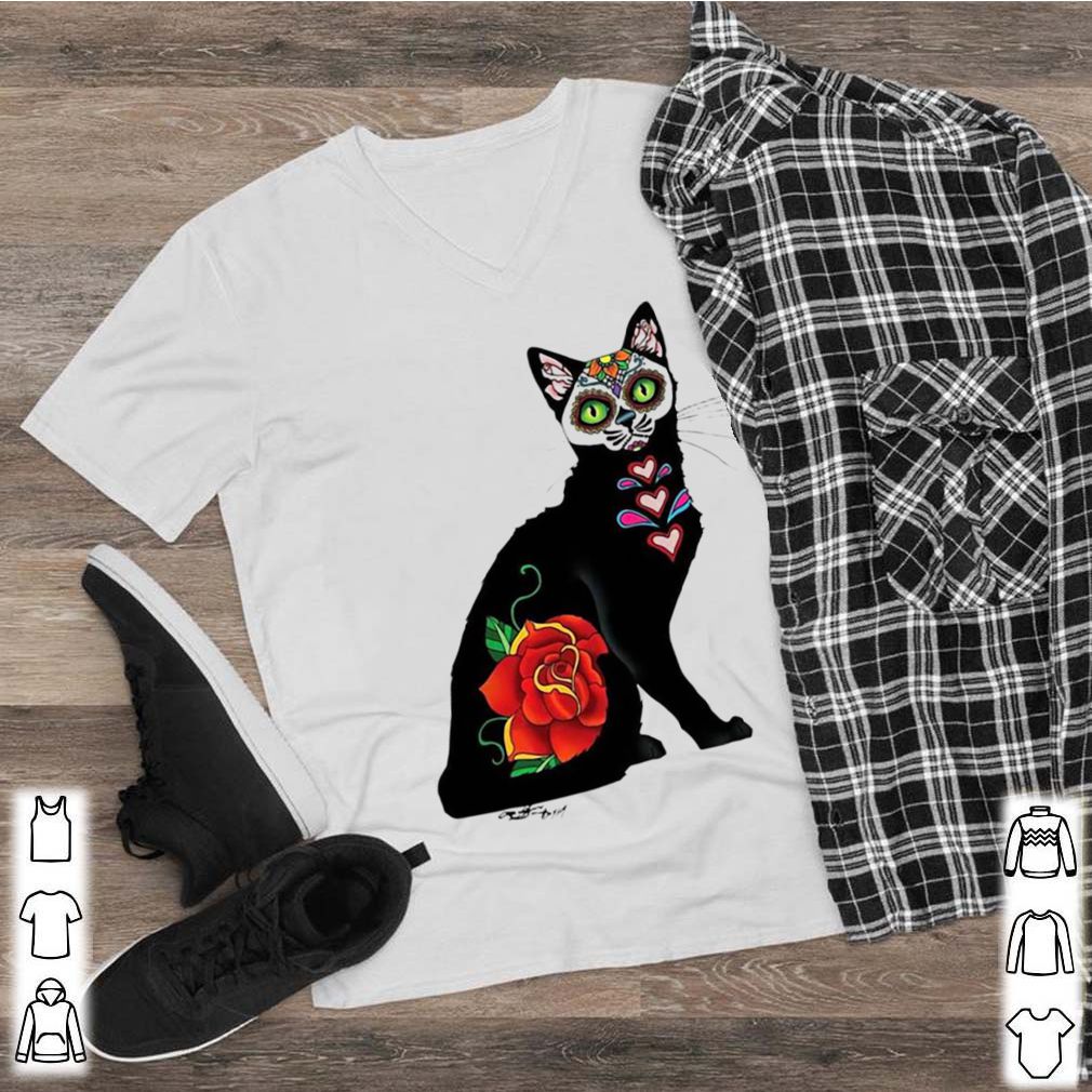 Black Cat Make Sugar Skull With Rose Day Of The Dead shirt 2