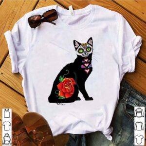Black Cat Make Sugar Skull With Rose Day Of The Dead shirt 4