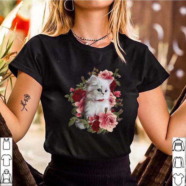 Cat White With Flower shirt