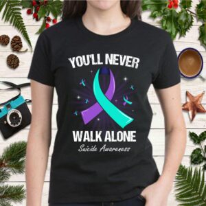 Cool Suicide Prevention Survivor Birthday Shirt Never Walk Alone Awareness Ribbon T Shirt 2