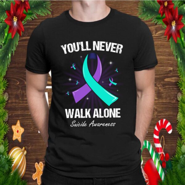 Cool Suicide Prevention Survivor Birthday Shirt Never Walk Alone Awareness Ribbon T Shirt