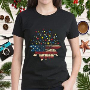 Cool Sunflower American Flag Autism Warrior Birthday Shirt Awareness Month Themed T Shirt 2