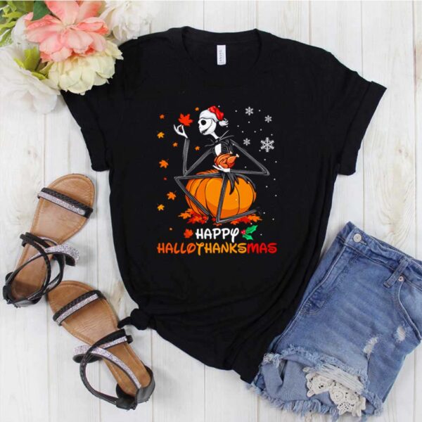 Jack Skellington pumpkin happy Hallothanksmas Halloween and Christmas hoodie, sweater, longsleeve, shirt v-neck, t-shirt 1