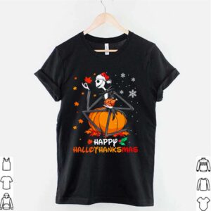 Jack Skellington pumpkin happy Hallothanksmas Halloween and Christmas hoodie, sweater, longsleeve, shirt v-neck, t-shirt 2