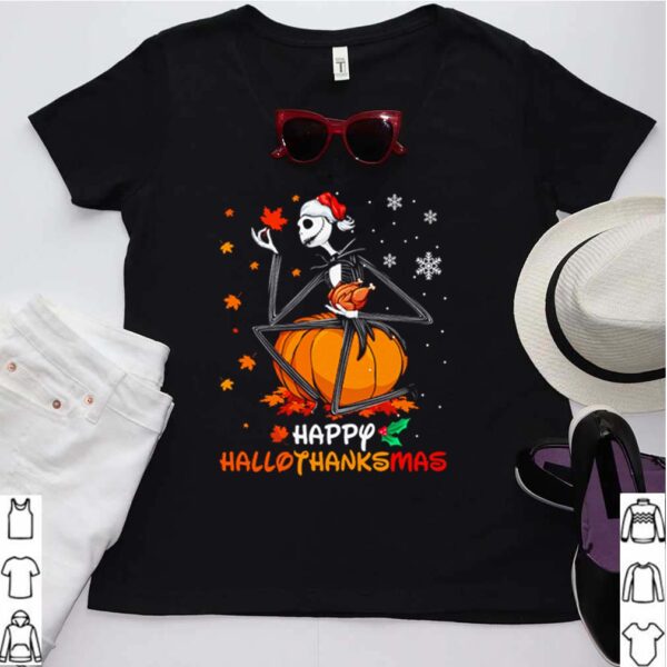 Jack Skellington pumpkin happy Hallothanksmas Halloween and Christmas hoodie, sweater, longsleeve, shirt v-neck, t-shirt 3