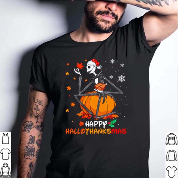 Jack Skellington pumpkin happy Hallothanksmas Halloween and Christmas hoodie, sweater, longsleeve, shirt v-neck, t-shirt 4