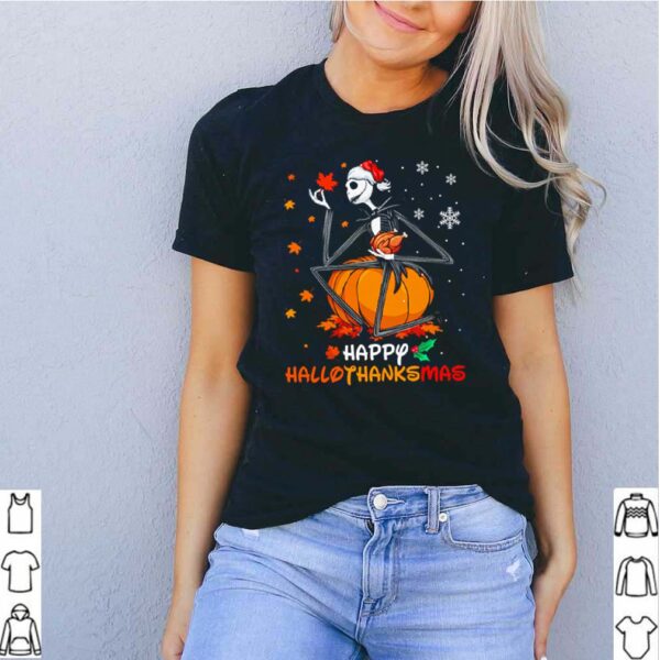 Jack Skellington pumpkin happy Hallothanksmas Halloween and Christmas hoodie, sweater, longsleeve, shirt v-neck, t-shirt 5