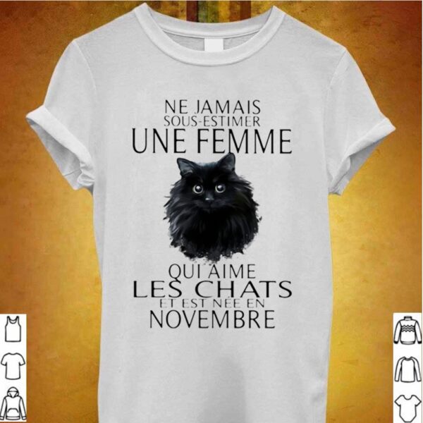 Ne jamais sous estimer une femme qui aime les chats et est nee en novembre hoodie, sweater, longsleeve, shirt v-neck, t-shirt 3