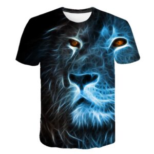 Summer men’s T-shirt O-neck short-sleeved clothing Animal Lion 3D printing T-shirt