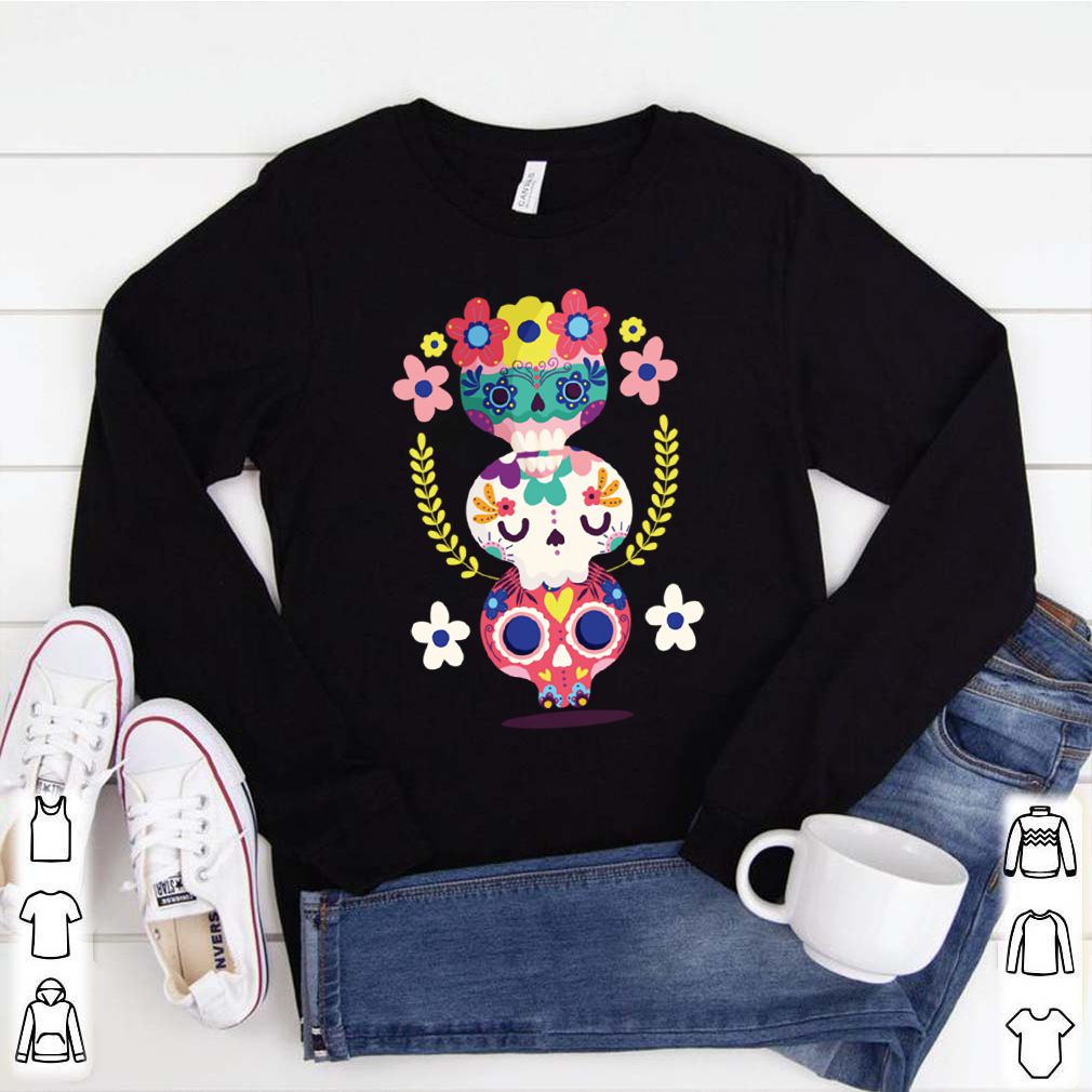Triple Sugar Skull Colorful Day Of The Dead shirt 1