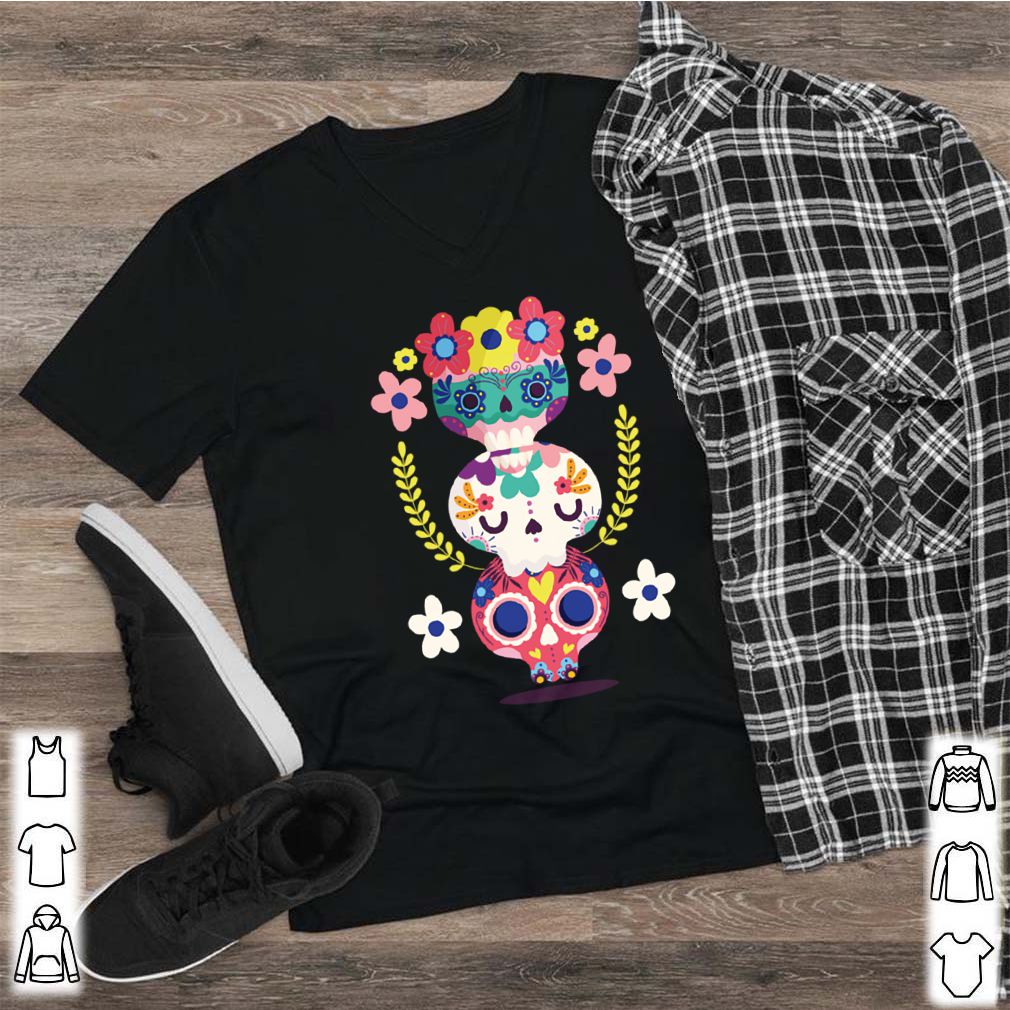 Triple Sugar Skull Colorful Day Of The Dead shirt 2