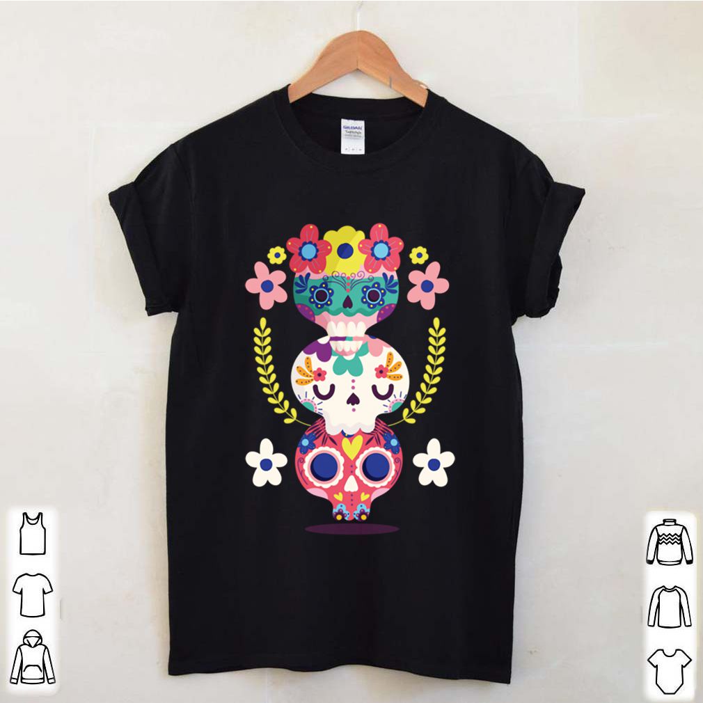 Triple Sugar Skull Colorful Day Of The Dead shirt 4