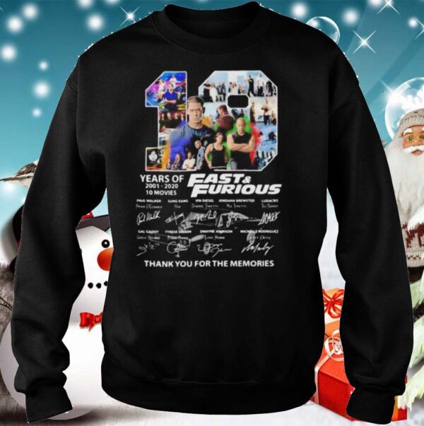 19 years of 2001 2020 Fast and Furious 10 movies signature hoodie, sweater, longsleeve, shirt v-neck, t-shirt 5