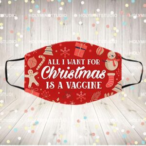 All I Want For Christmas Is A Vaccine Washable Reusable Custom – Funny Christmas Printed Cloth Face Mask Cover