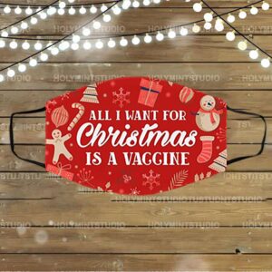 All I Want For Christmas Is A Vaccine Washable Reusable Custom – Funny Christmas Printed Cloth Face Mask Cover