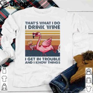 Flamingo That’s What I Do I Drink Wine I Get In Trouble And I Know Things Shirt