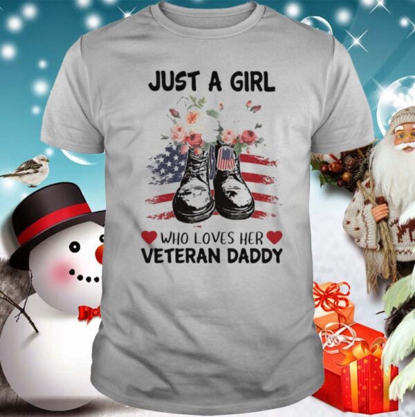 Just a girl who loves her veteran daddy flower american flag shirt