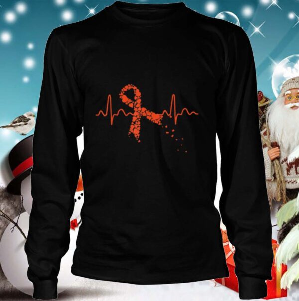Kidney Cancer Awareness Cute Orange Ribbon Heartbeat shirt