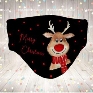 Rudolph reindeer merry christmas watercolor Sublimation Face Mask