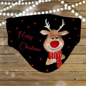 Rudolph reindeer merry christmas watercolor Sublimation Face Mask