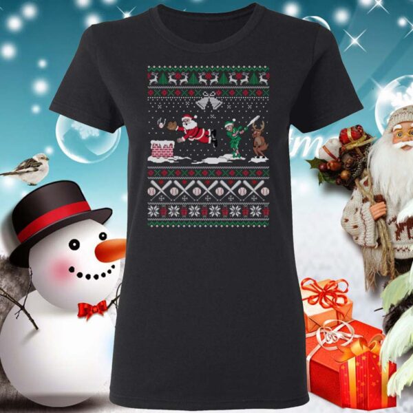 Santa Playing Baseball Funny Ugly Christmas Shirt 3