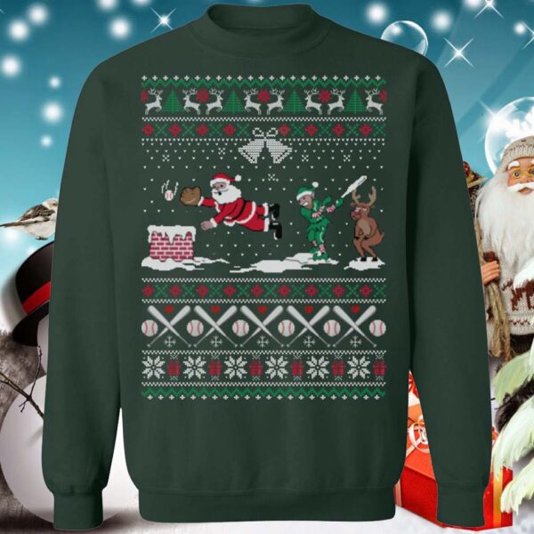 Santa Playing Baseball Funny Ugly Christmas Shirt