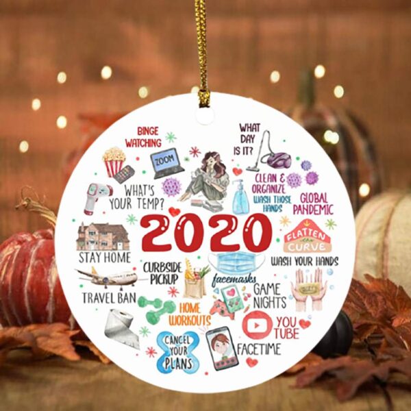 2020 Pandemic Quarantine Christmas Flat Holiday Circle Ornament Keepsake