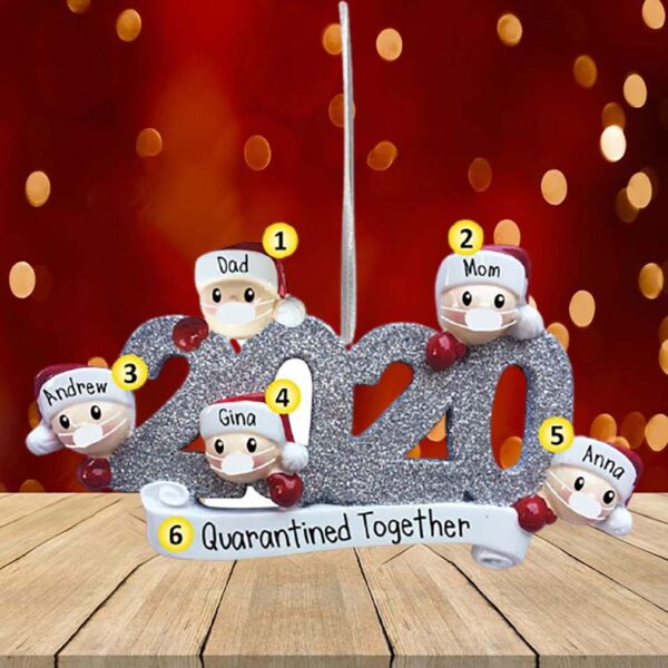 2020 Quarantine Family Silver Personalized Christmas Ornament Copy