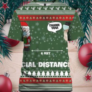 6 Feet Social Distancing Border Collie And Santa Claus 3D Christmas Ugly Hoodie Sweater (2)