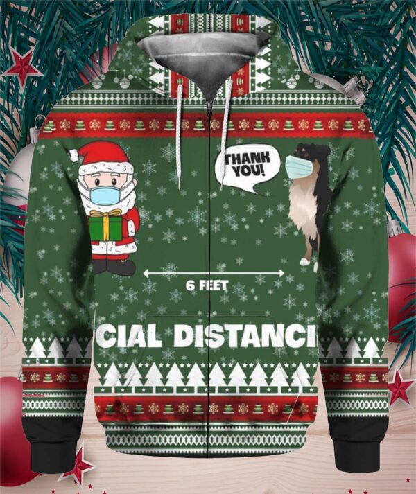 6 Feet Social Distancing Border Collie And Santa Claus 3D Christmas Ugly Hoodie Sweater hoodie, sweater, longsleeve, shirt v-neck, t-shirt