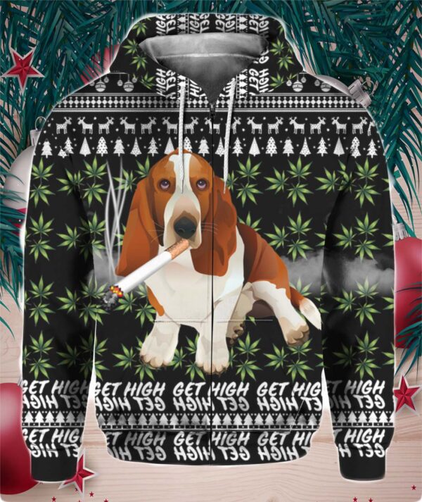 Basset Hound Get High Cannabis 3D Ugly Christmas Sweater