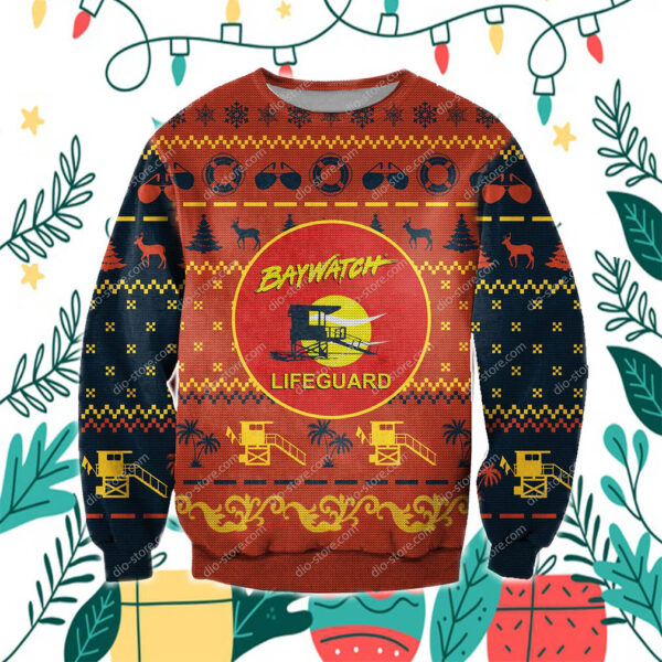 Baywatch 3D Print Knitting Pattern Ugly Christmas Sweater