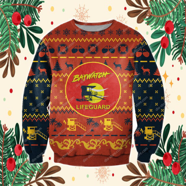 Baywatch 3D Print Knitting Pattern Ugly Christmas Sweater