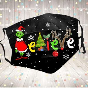 Believe Grinch Christmas Face Mask Santa Hat Facemask Reusable Washable Face Cover Adult
