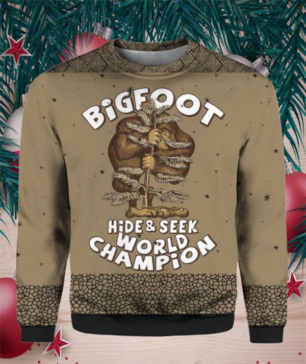 Bigfoot Hide And Seek Champion 3D Ugly Christmas Sweater Hoodie