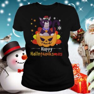 Black Cat Halloween And Merry Christmas Happy Hallothanksmas shirt