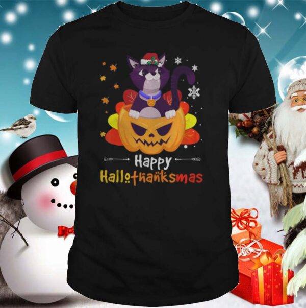 Black Cat Halloween And Merry Christmas Happy Hallothanksmas hoodie, sweater, longsleeve, shirt v-neck, t-shirt