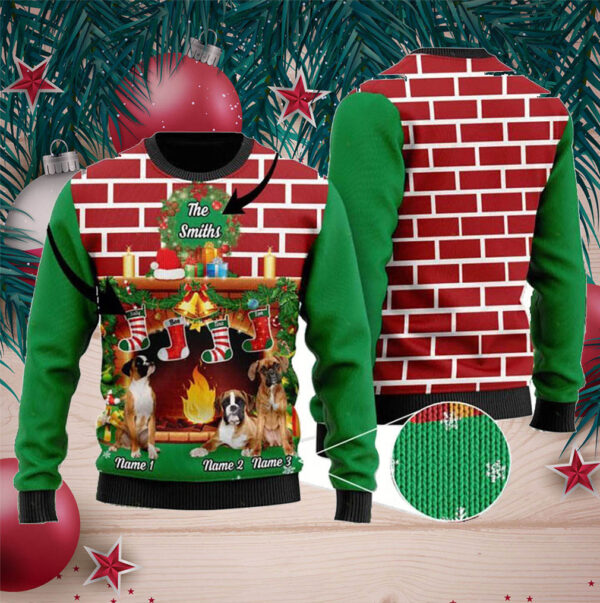 Boxer Custom Ugly Sweater For Someone Who Loves Pet And Family On Christmas Time - Customize Family Names And Dog Names