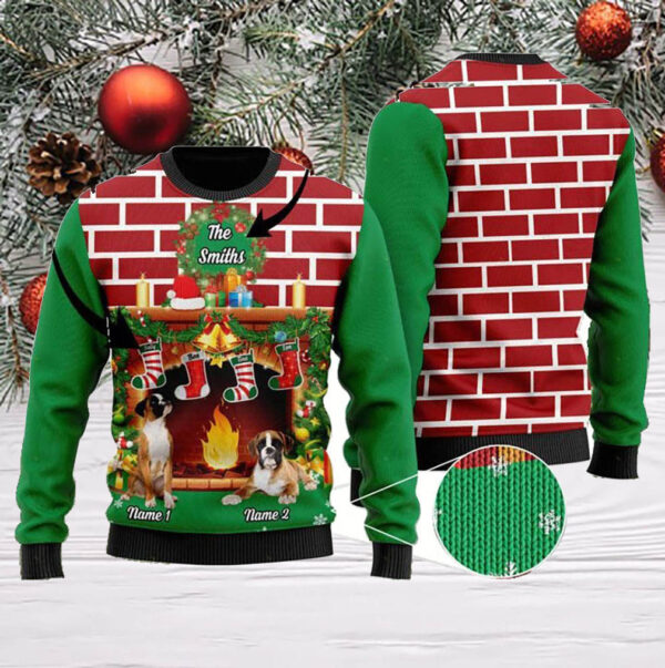 Boxer Custom Ugly Sweater For Someone Who Loves Pet And Family On Christmas Time - Customize Family Names And Dog Names