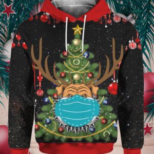 Christmas Time Bulldog With Face Mask 3D Christmas Sweater Hoodie