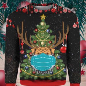 Christmas Time Bulldog With Face Mask 3D Christmas Sweater Hoodie
